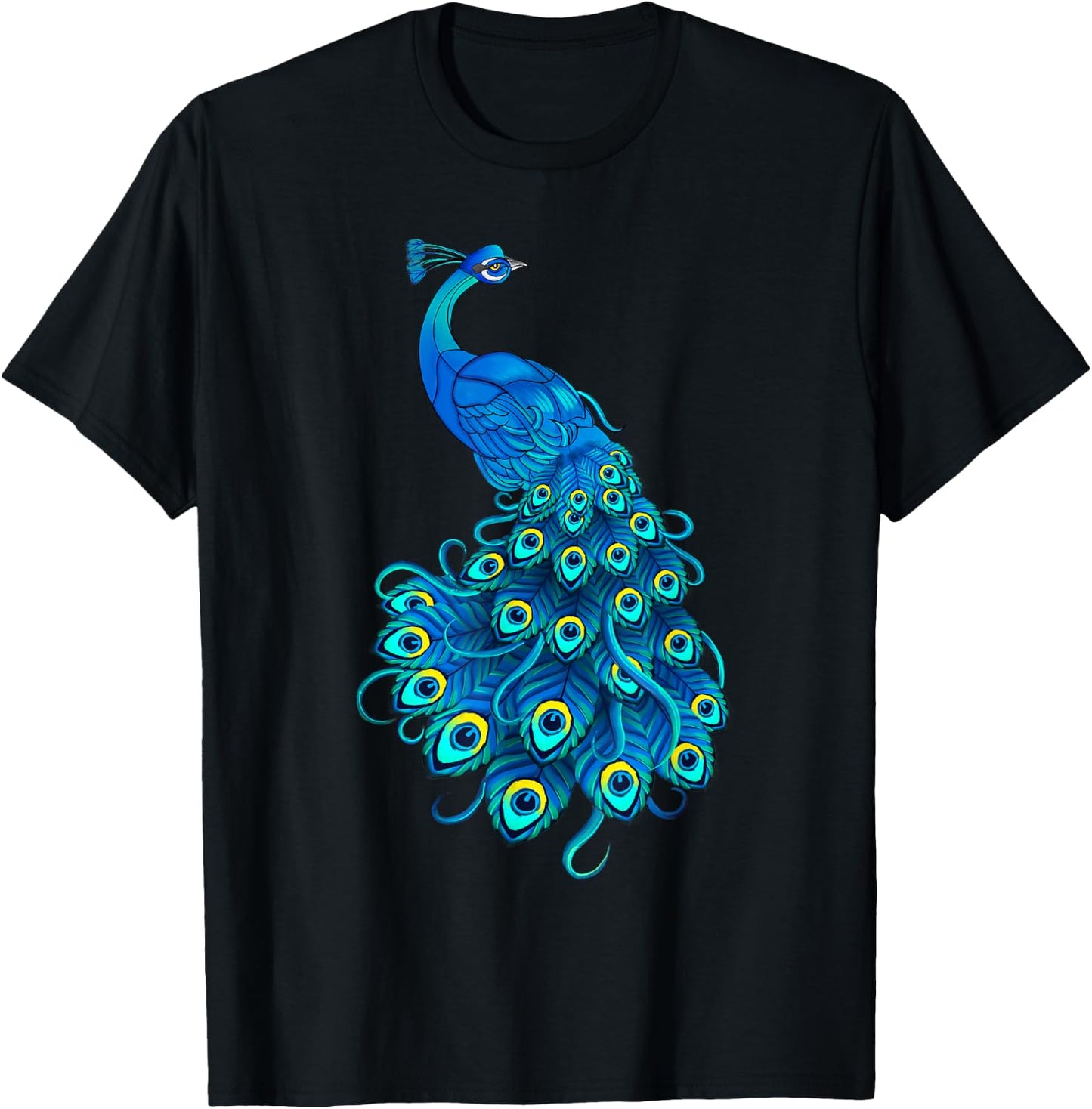 Blue Peacock Print Teal Feathers Bird Lover Men Women Gifts T-Shirt - T-Shirt | Black