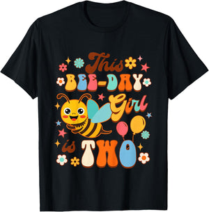 Kids 2nd Birthday Girl Second Birthday This Bee-day Girl Is Two T-Shirt - T-Shirt | Black