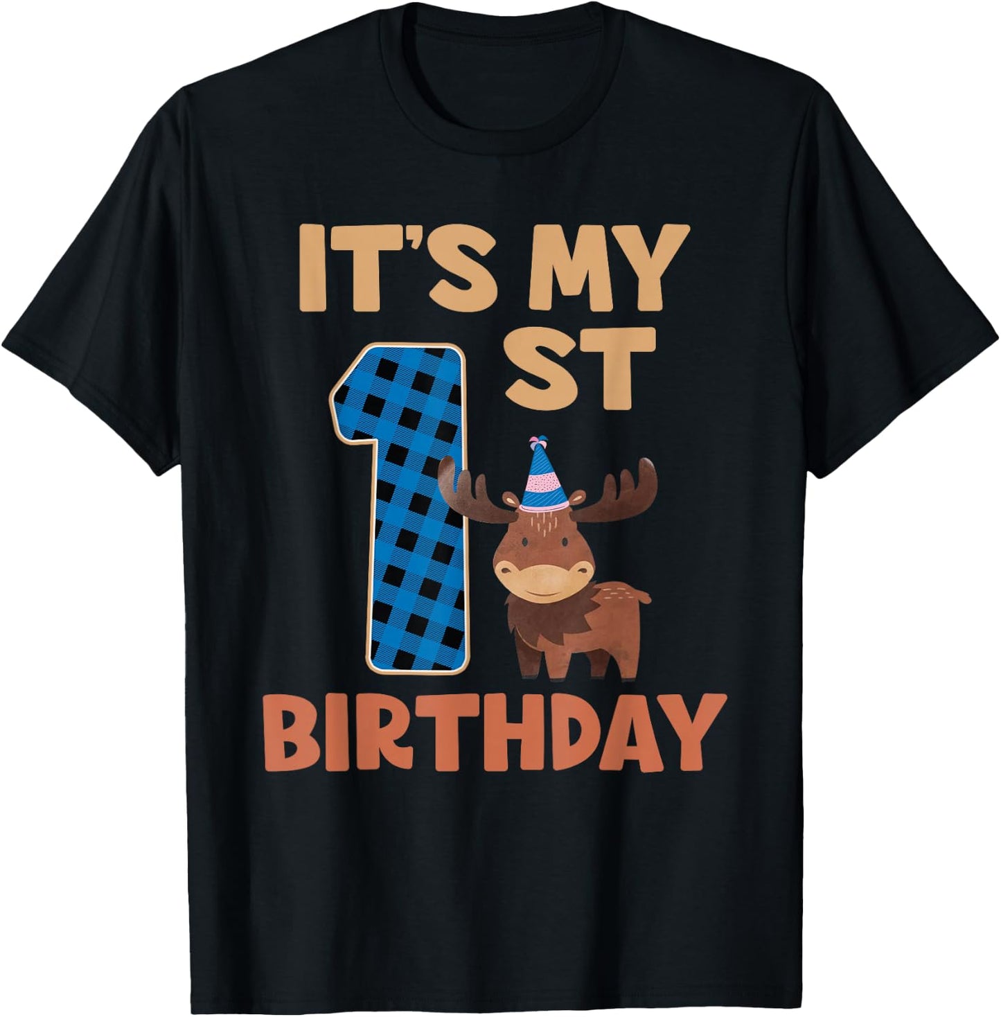 It's My 1st Birthday Cute Baby Moose 1 Year Old Boy T-Shirt - T-Shirt | Black