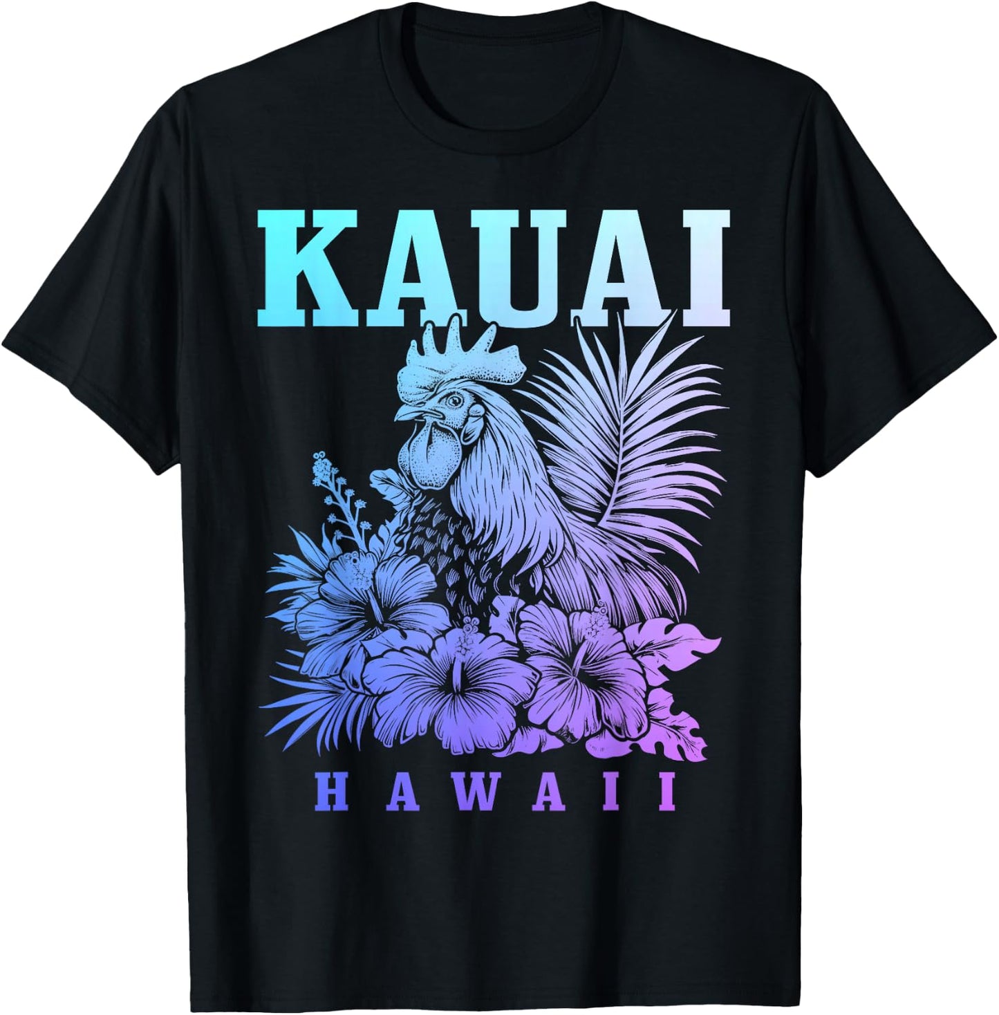Kauai Hawaii Chicken Hawaiian Hibiscus Flowers Vintage T-Shirt - T-Shirt | Black