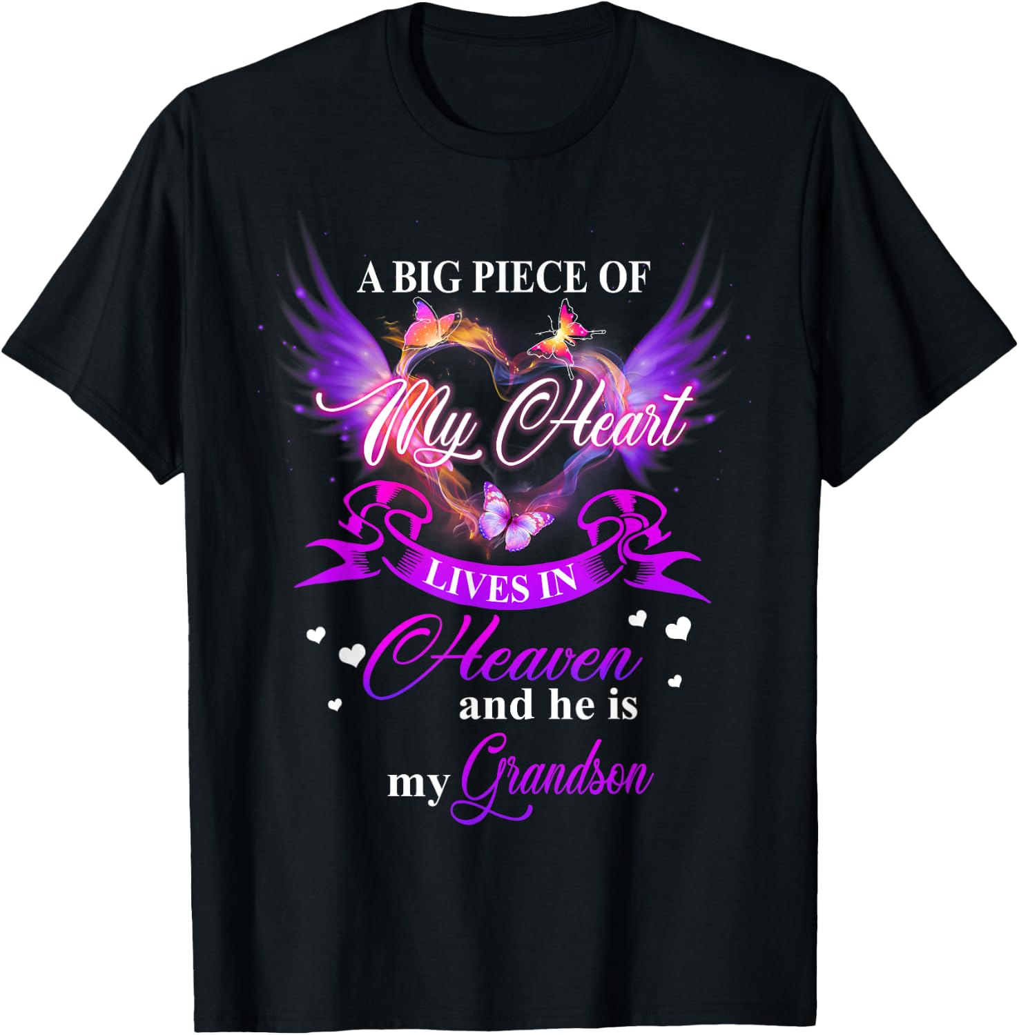My Heart Lives In Heaven And He Is My Grandson Remember Love T-Shirt - T-Shirt | Black