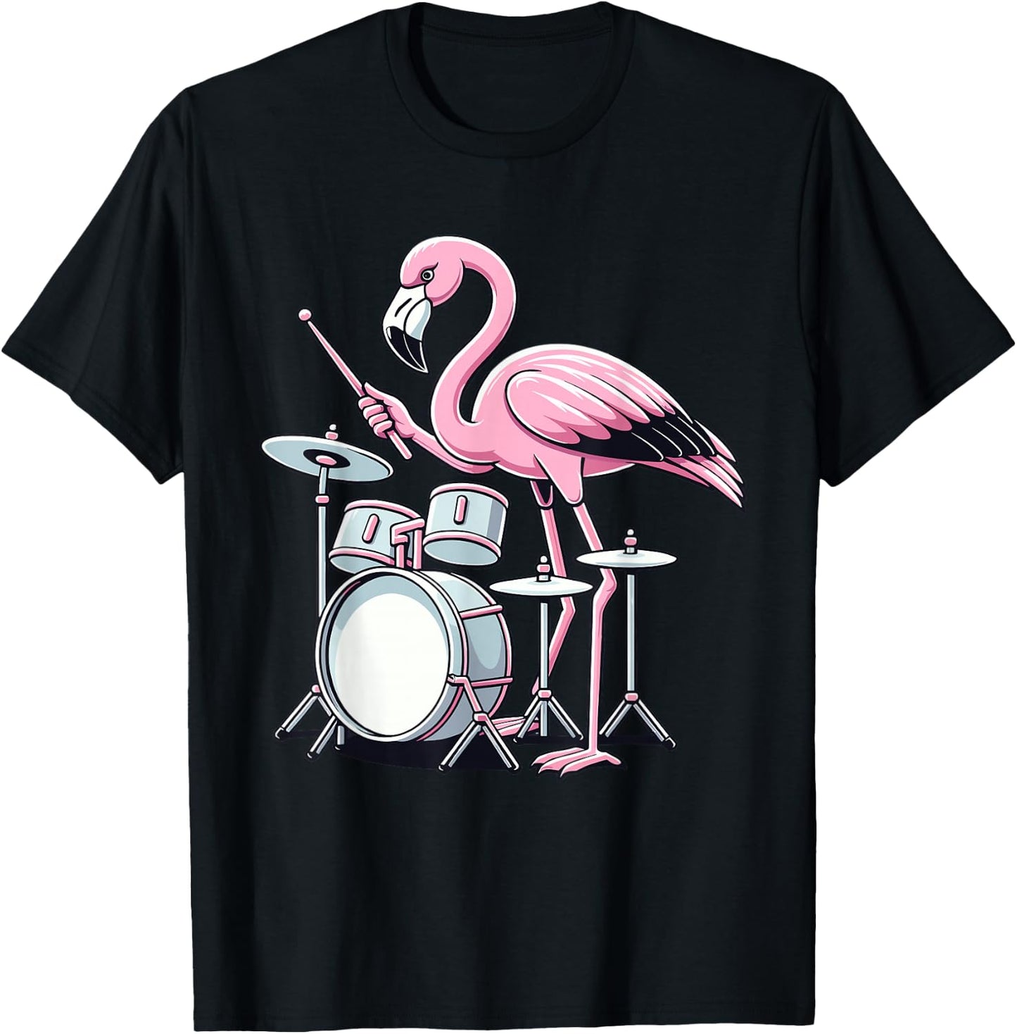 Drummer Flamingo Drumming Player Playing Drums Drumset T-Shirt - T-Shirt | Black