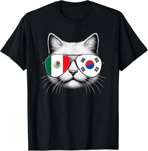 Mexican Korean Flag Funny Cat Mexico South Korea T-Shirt - T-Shirt | Black