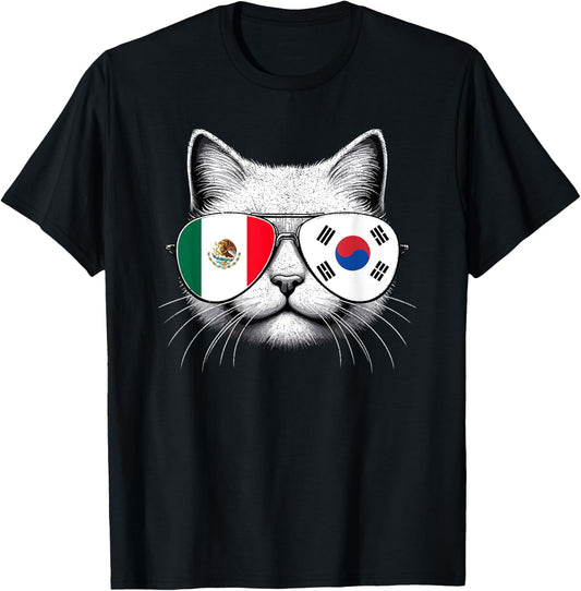 Mexican Korean Flag Funny Cat Mexico South Korea T-Shirt - T-Shirt | Black