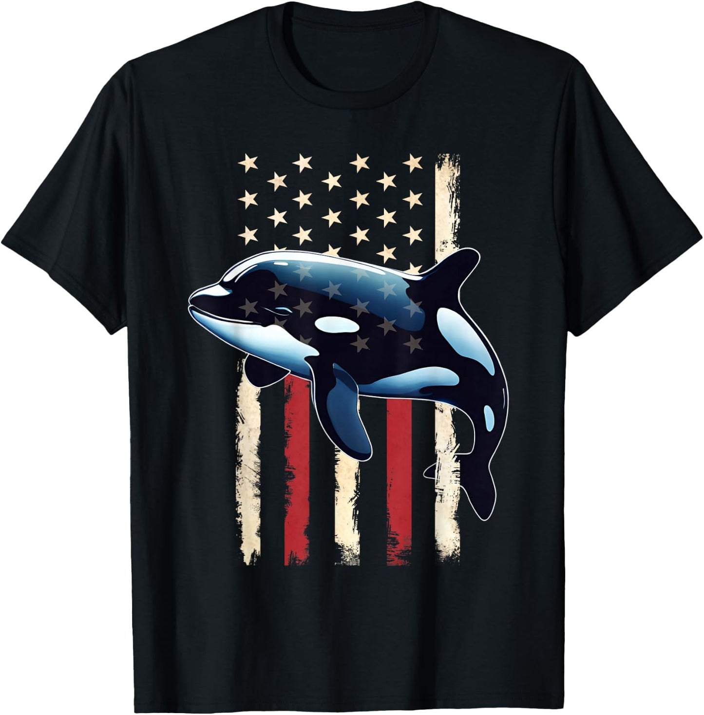 American Flag Orca 4th of July Happy 4th Patriotic USA Boys T-Shirt - T-Shirt | Black