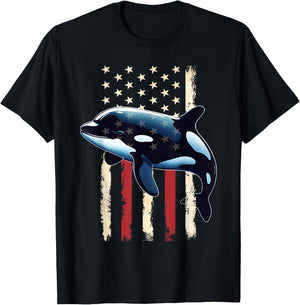 American Flag Orca 4th of July Happy 4th Patriotic USA Boys T-Shirt - T-Shirt | Black