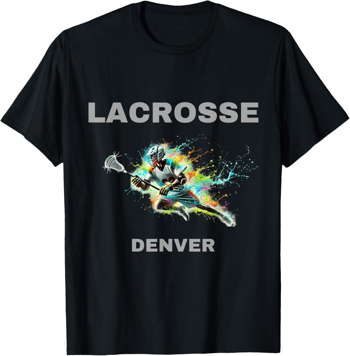 Colorful Lacrosse Player - Denver T-Shirt - T-Shirt | Black