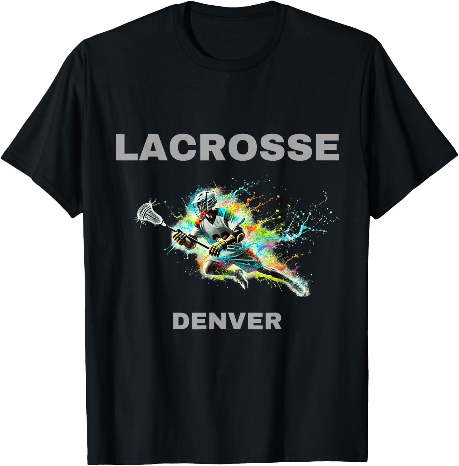 Colorful Lacrosse Player - Denver T-Shirt - T-Shirt | Black