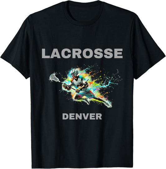 Colorful Lacrosse Player - Denver T-Shirt - T-Shirt | Black