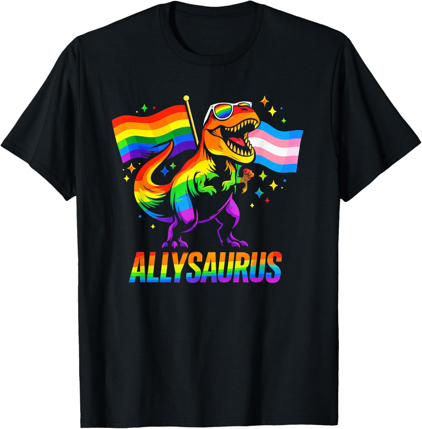 Allysaurus LGBT Rainbow Flag Ally Dinosaur LGBT Pride T-Shirt - T-Shirt | Black