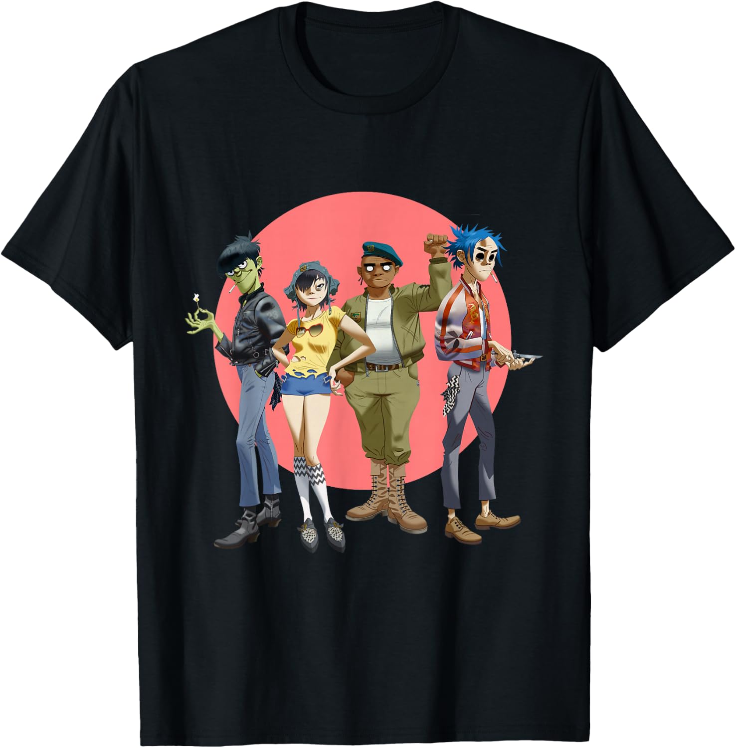 Gorillaz Group Circle Rise , black T-Shirt - T-Shirt | Black