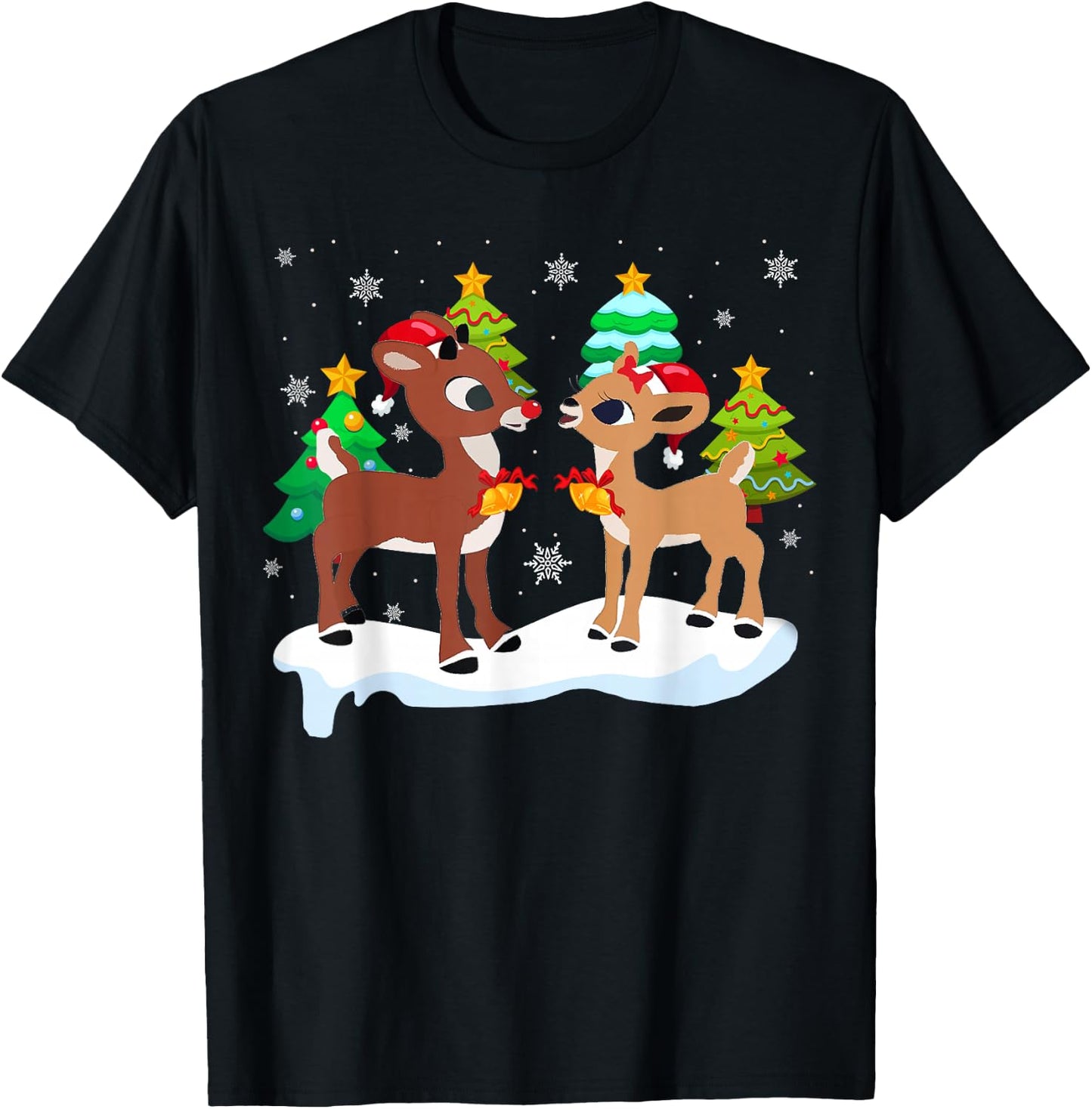 Red Nose Reindeer and Clarice Christmas Tree Kids Girls T-Shirt - T-Shirt | Black