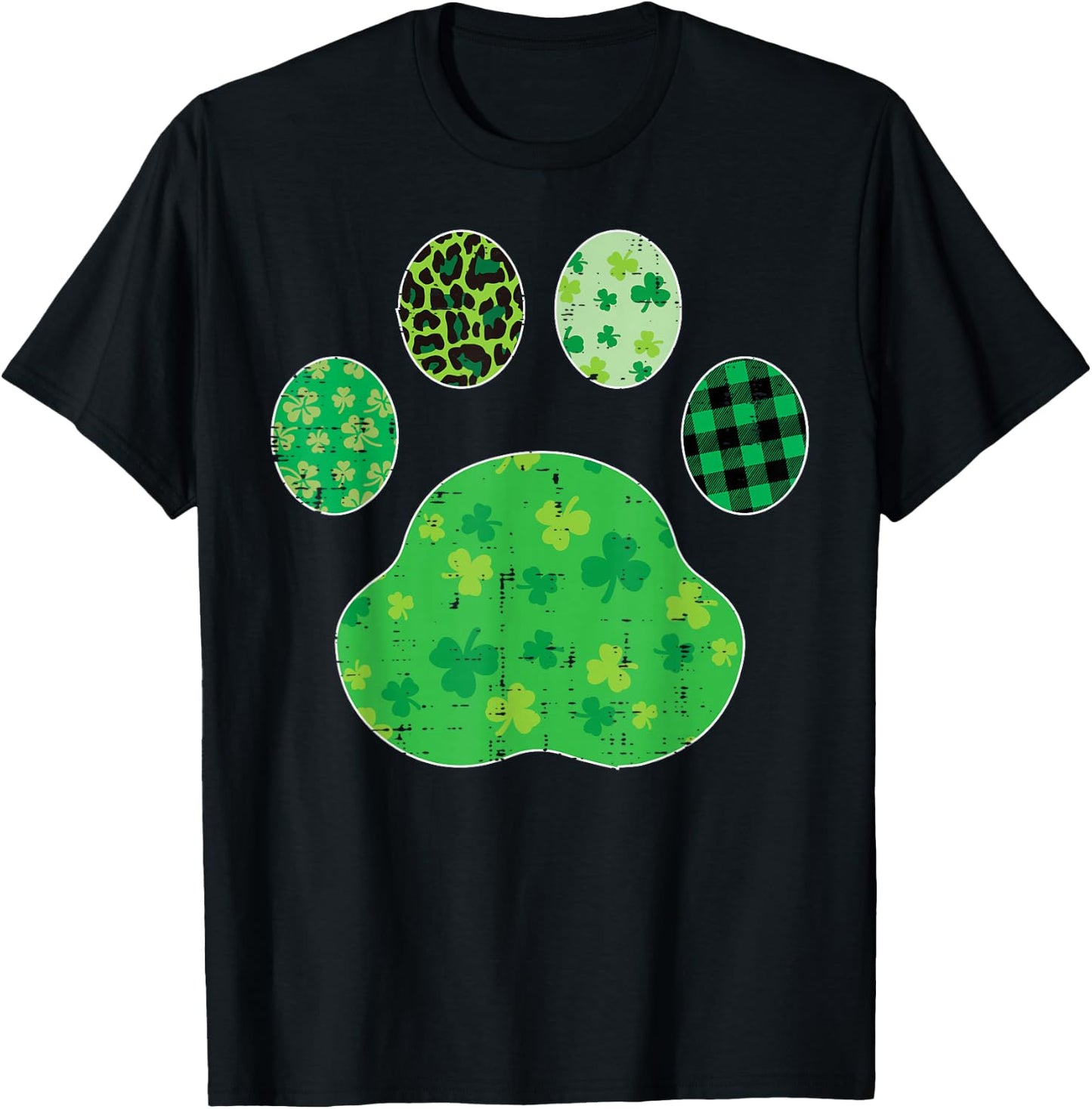 St Patricks Day Dog Cat Paw Shamrock Leopard Men Women Kids T-Shirt - T-Shirt | Black