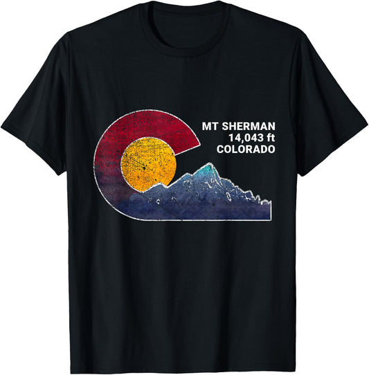 Mount Sherman Colorado Flag Inspired T-Shirt - T-Shirt | Black