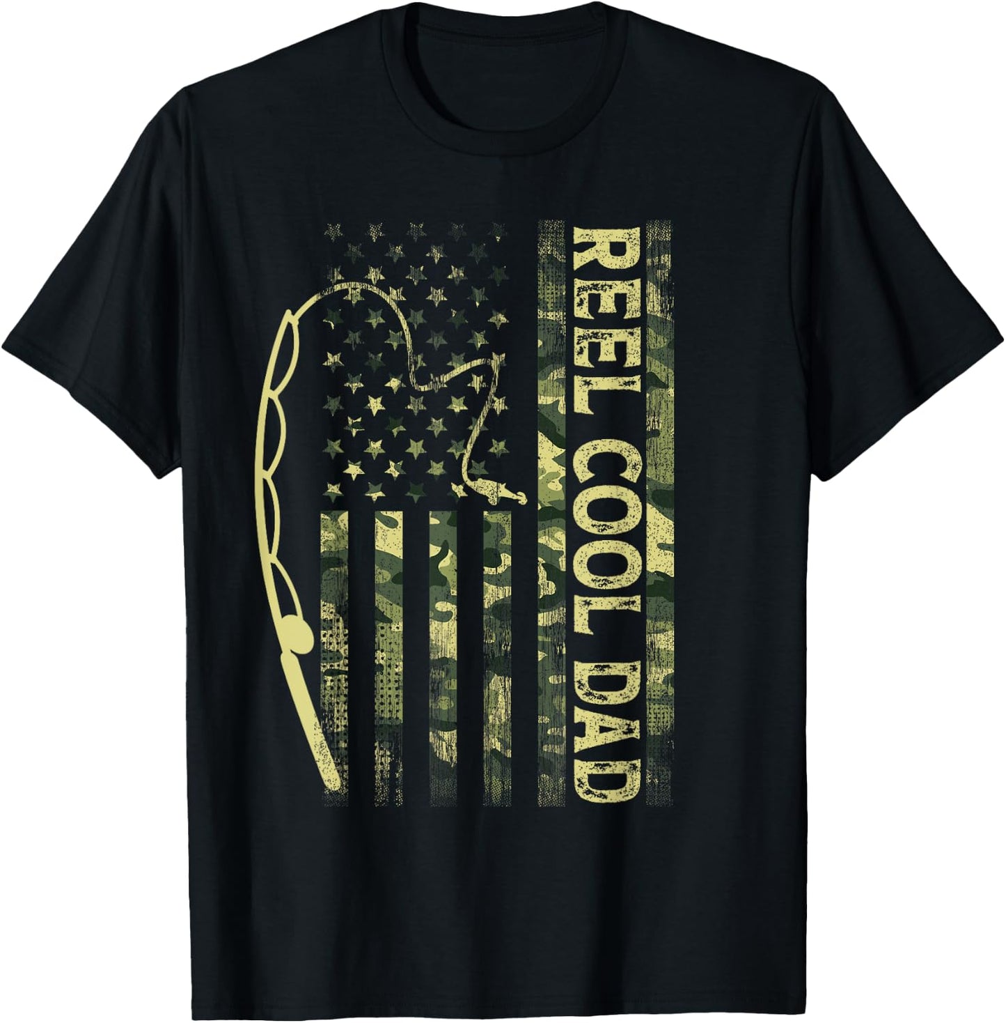 Reel Cool Dad Camouflage American Flag Father's Day Camo T-Shirt - T-Shirt | Black