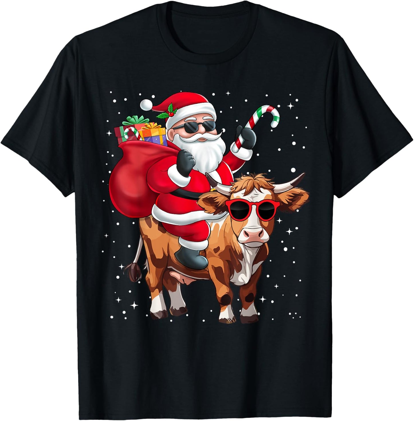 Santa Claus Riding A Cow Christmas Boy Girl Kids T-Shirt - T-Shirt | Black