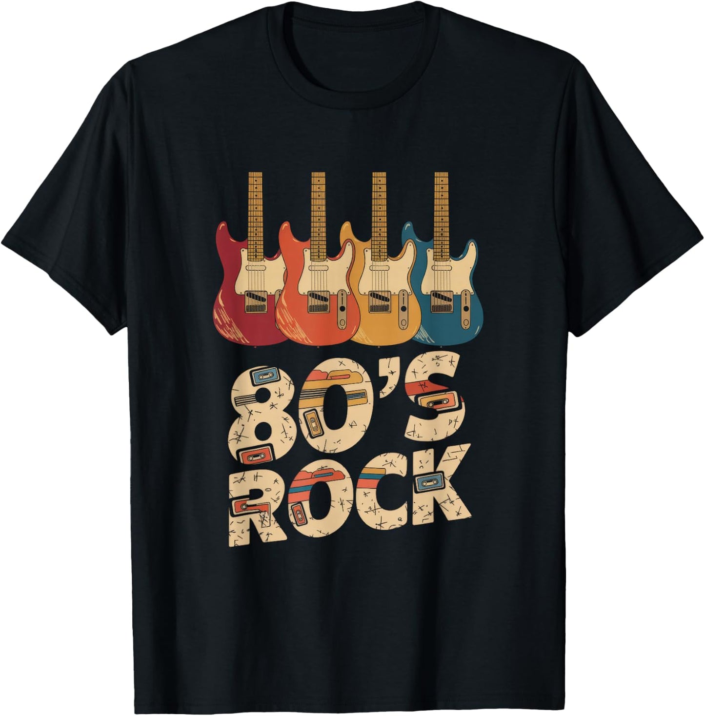 80's Rock - Rock Band Guitar Cassette Tape T-Shirt - T-Shirt | Black