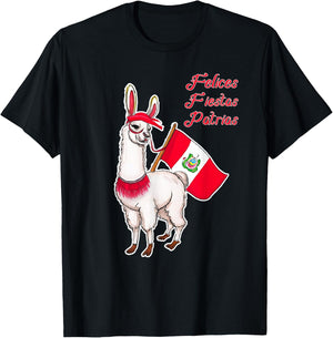 Felices Fiestas Patrias Peru Llama T-Shirt - T-Shirt | Black
