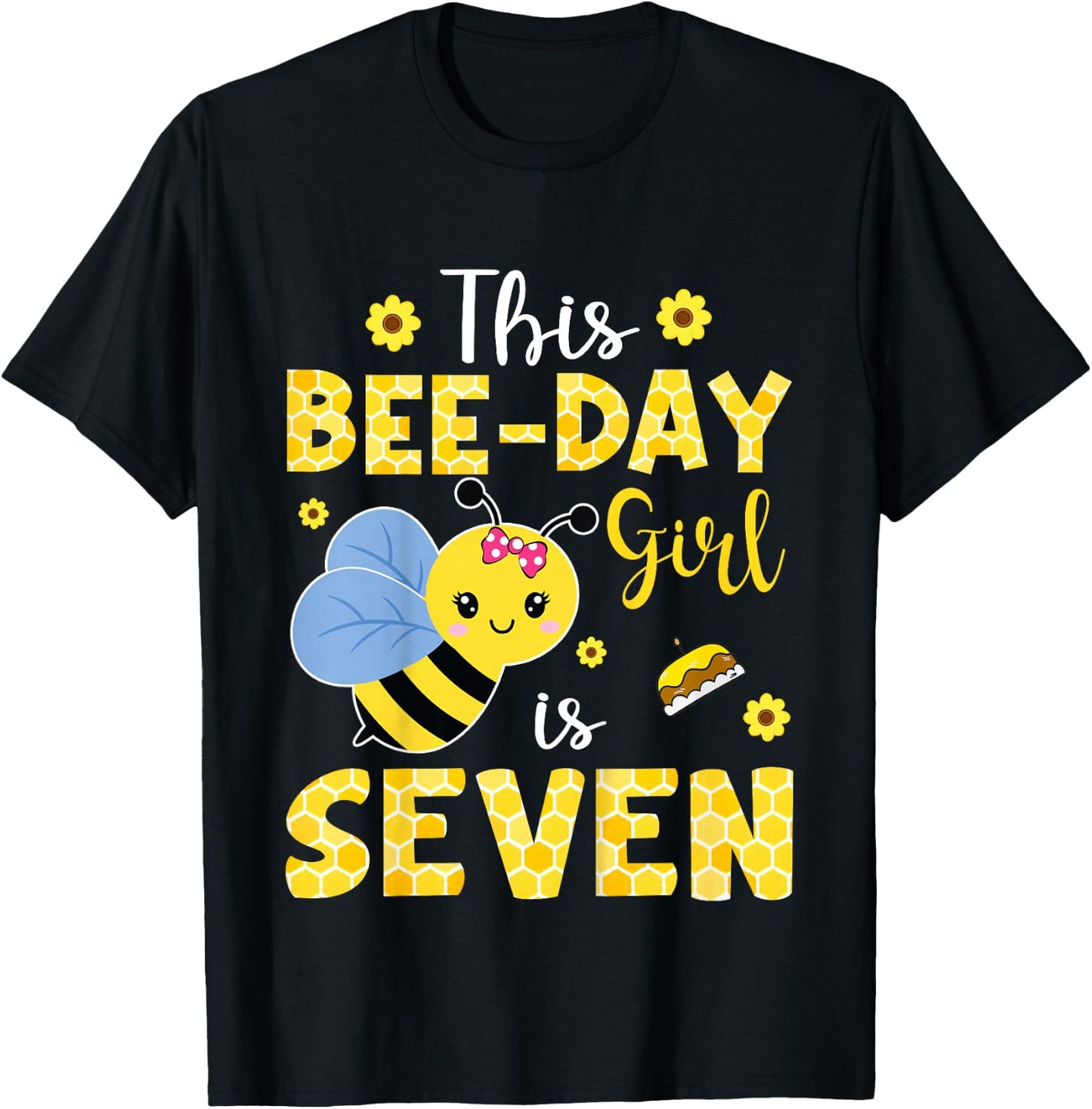 This Bee-Day Girl Is Seven 7 Years Old 7th Birthday Kids T-Shirt - T-Shirt | Black