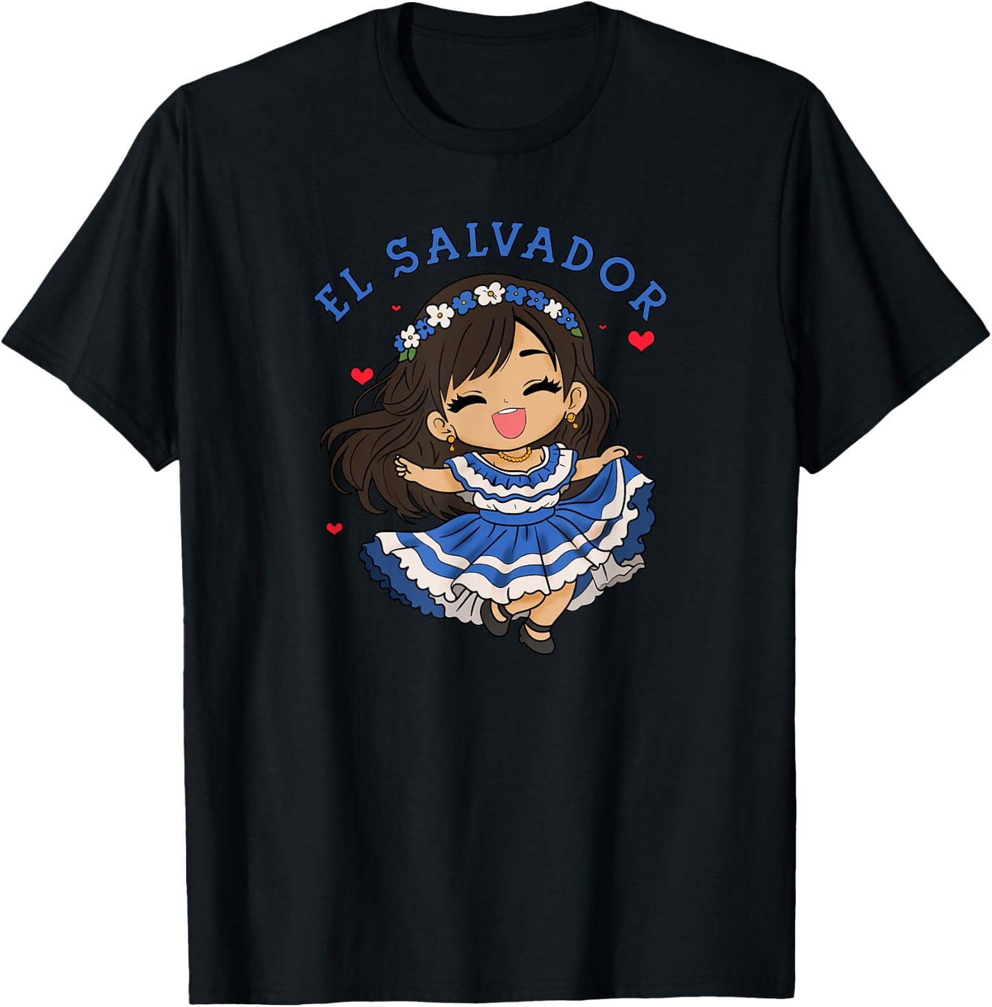 El Salvador Girl Salvadoran Woman Bicha Hearts T-Shirt - T-Shirt | Black