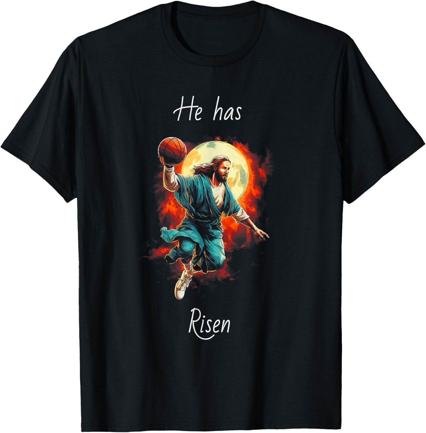 He Has Jesus Risen Playing Basketball Christ Bible Verse T-Shirt - T-Shirt | Black