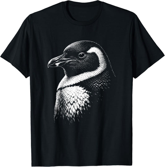 Penguin Portrait Black and White Animal Lover T-Shirt - T-Shirt | Black