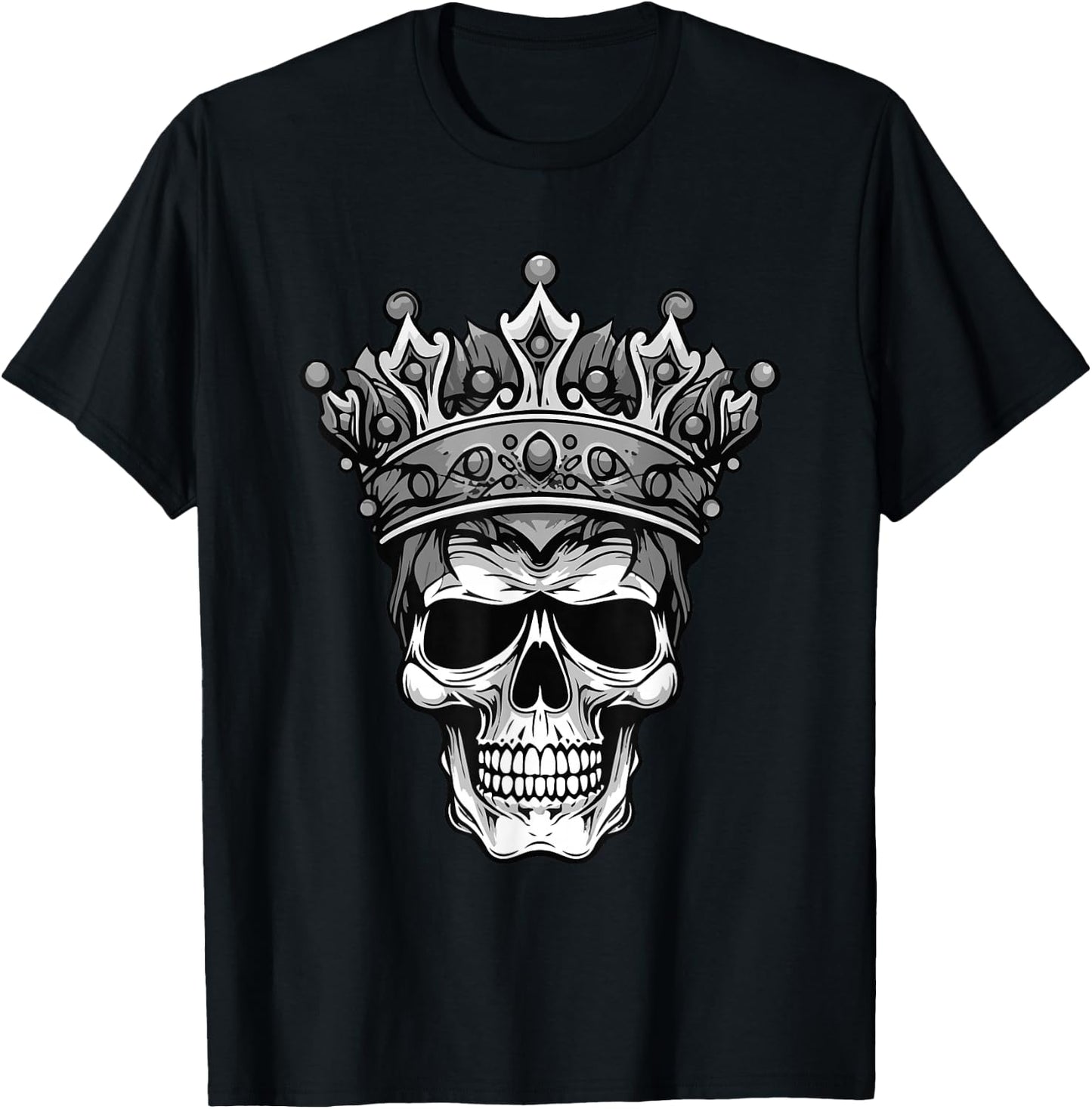 King Skull Head Crown Portrait T-Shirt - T-Shirt | Black