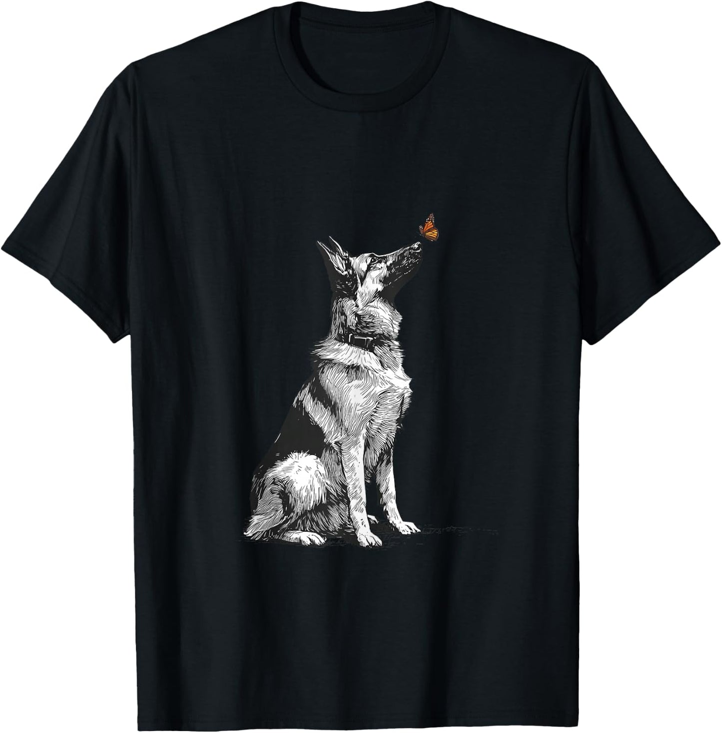 German Shepherd with Butterfly T-Shirt - T-Shirt | Black