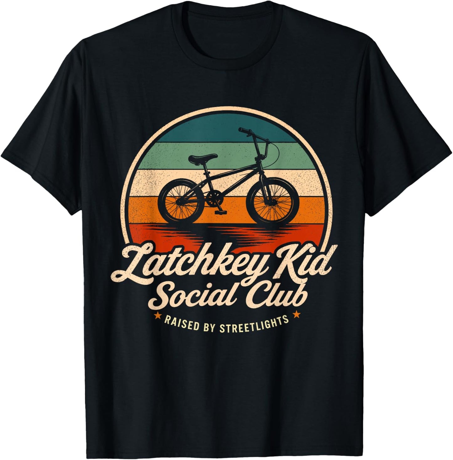 Retro Latchkey Kid Social Club Raised By Streetlights T-Shirt - T-Shirt | Black