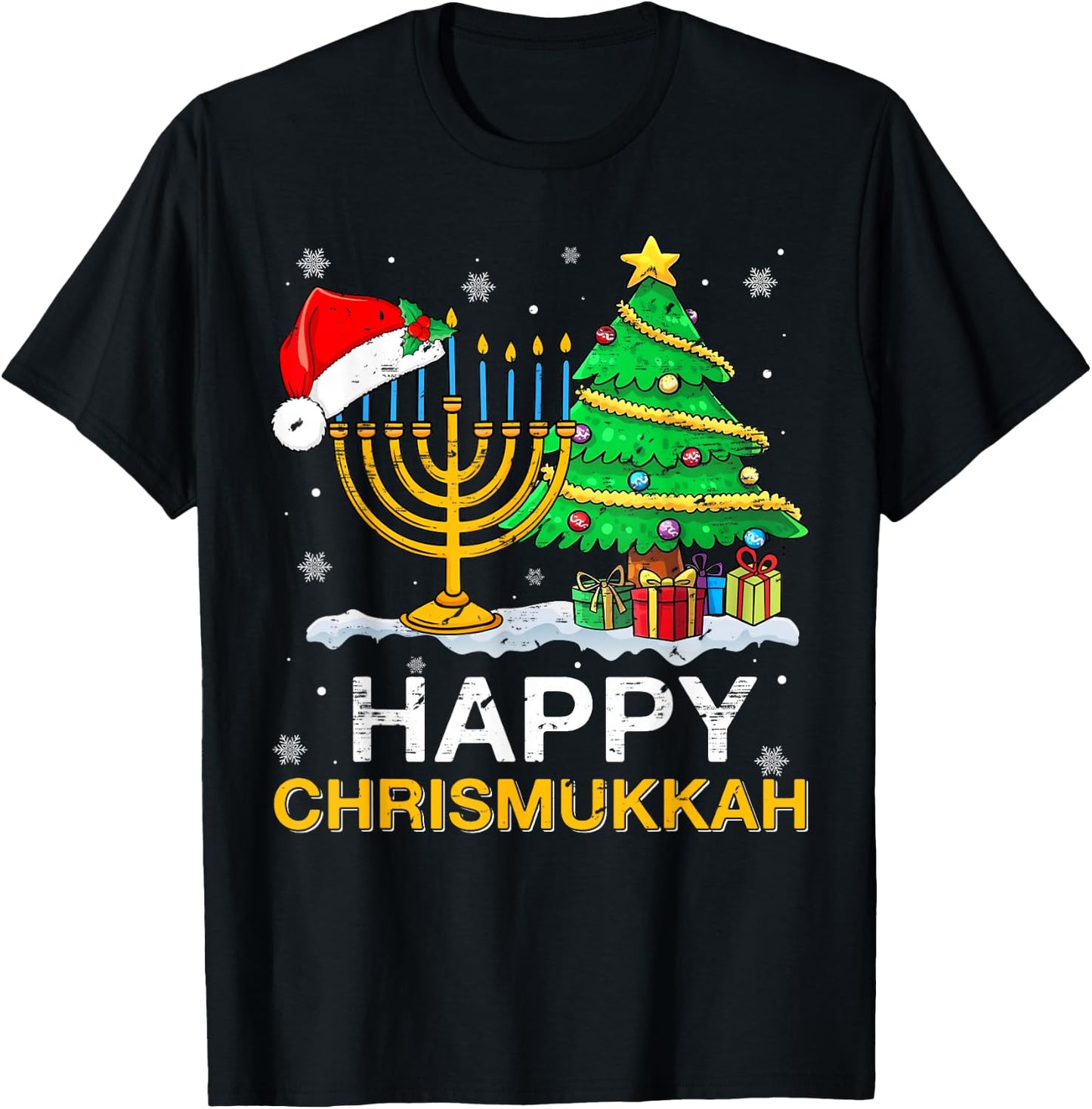Happy Chrismukkah Jewish Christmas Hanukkah Holiday Chanukah T-Shirt - T-Shirt | Black