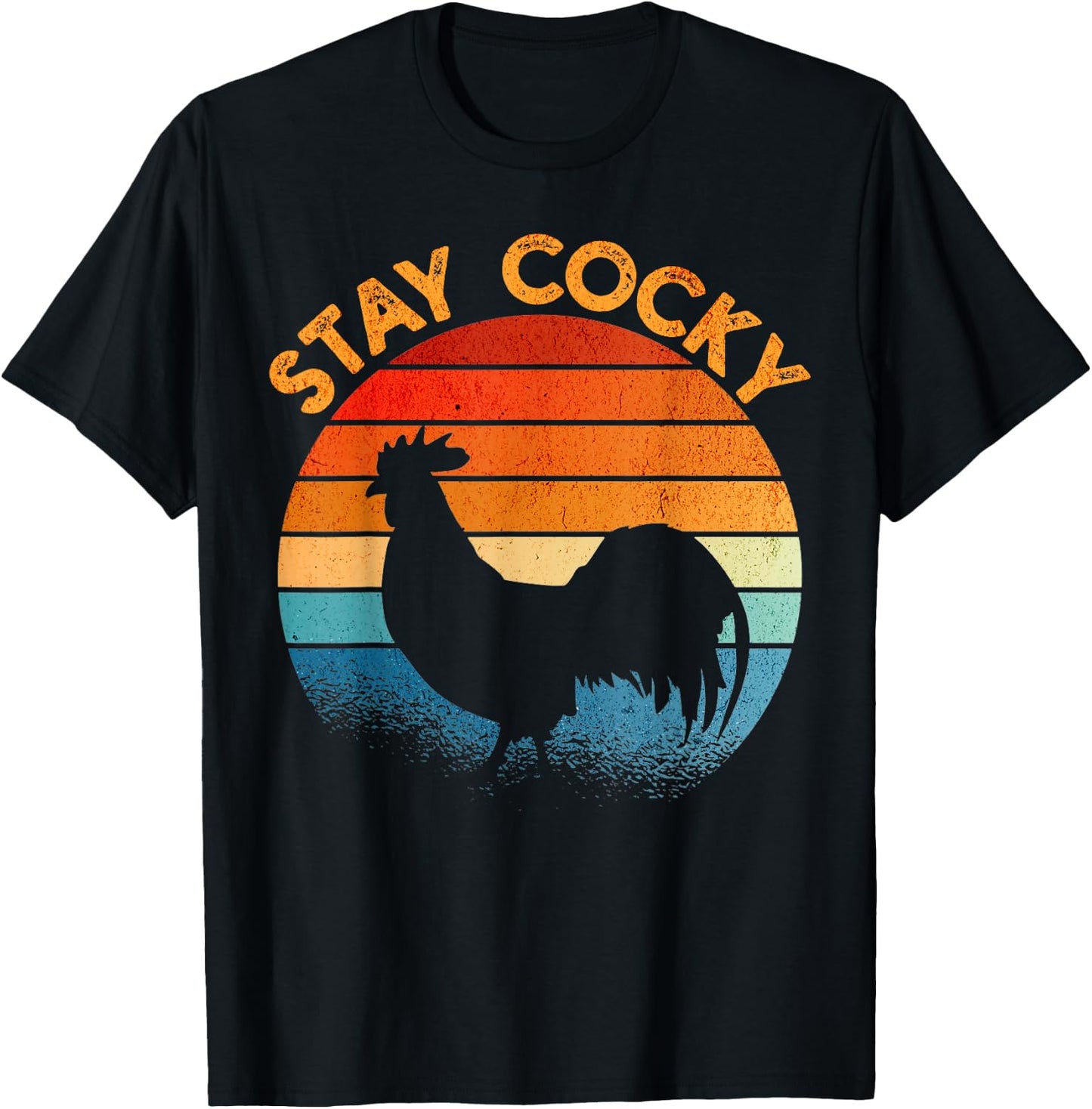 Stay Cocky Rooster Retro Sunset T-Shirt - T-Shirt | Black