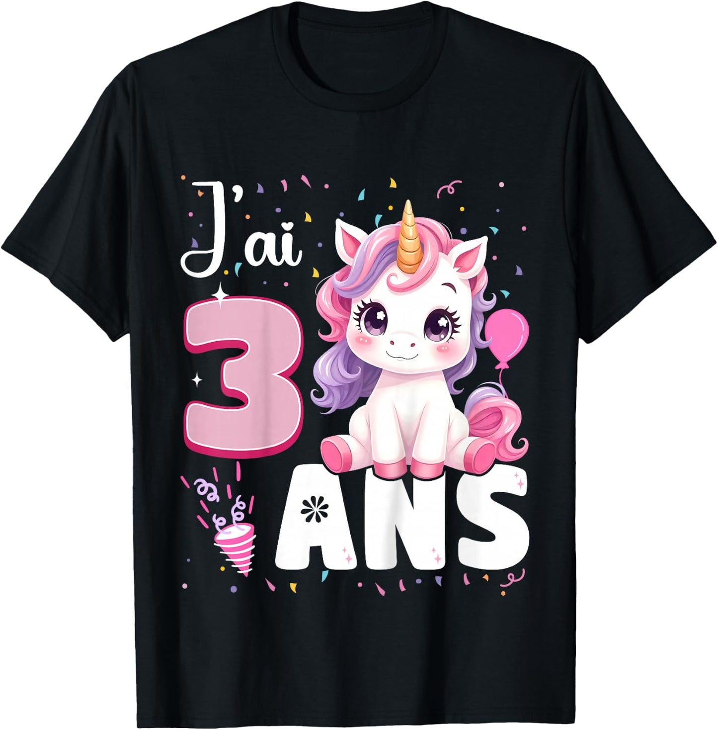 3 Year Old Unicorn Girl Birthday 3 Years I Ai 3 Years , Black, 2 T-Shirt - T-Shirt | Black