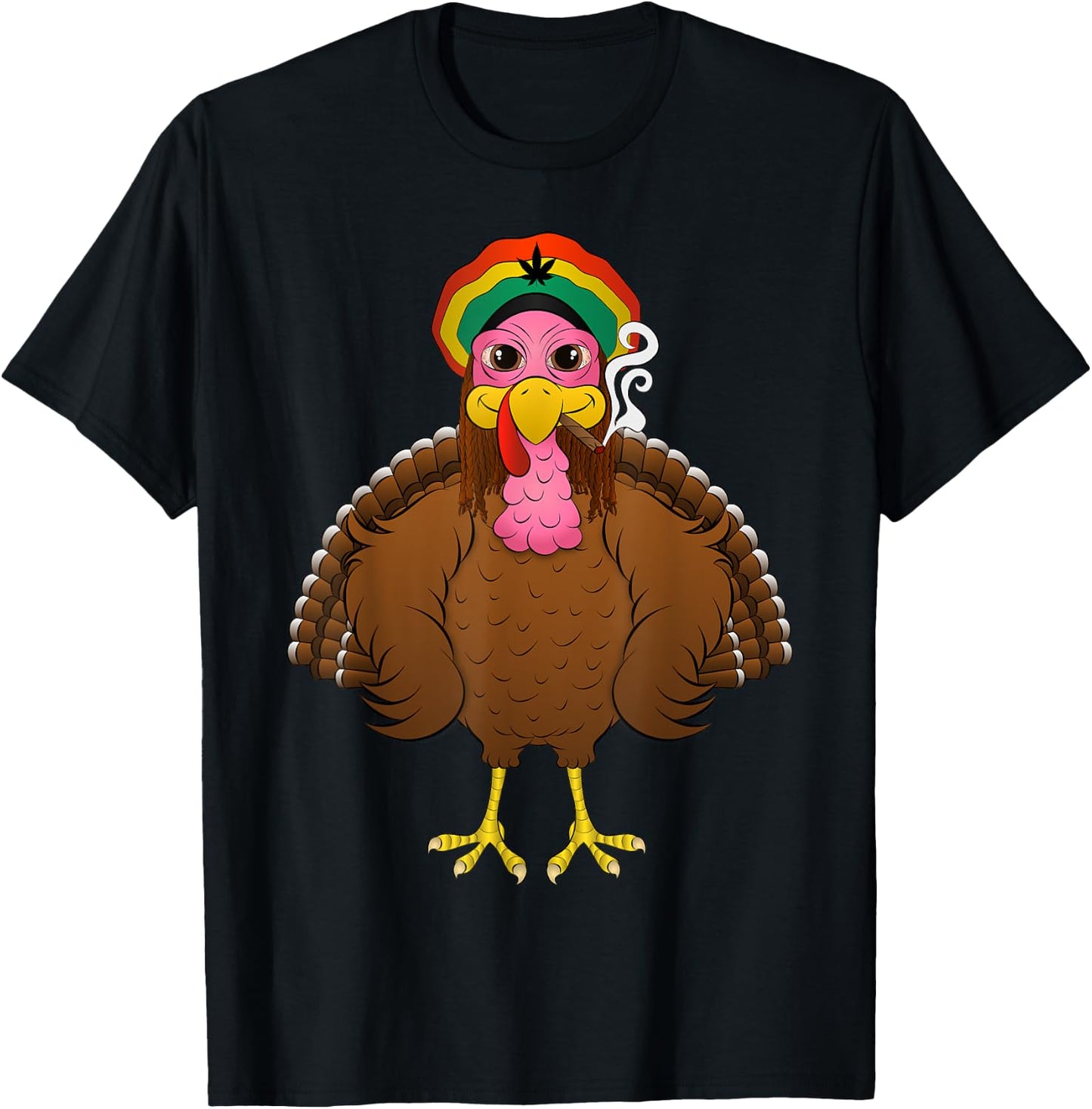 Funny Rasta Turkey Cartoon Smoking Weed Thanksgiving Gift T-Shirt - T-Shirt | Black