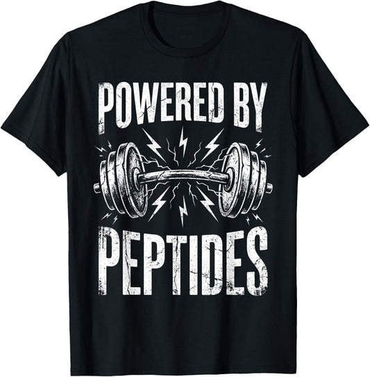 Powered By Peptides Bodybuilding Workout Weightlifting Gym T-Shirt - T-Shirt | Black