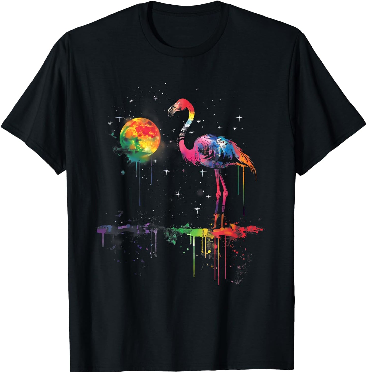Flamingo Bird Colourful Artwork Splash Flamingo Lover T-Shirt - T-Shirt | Black