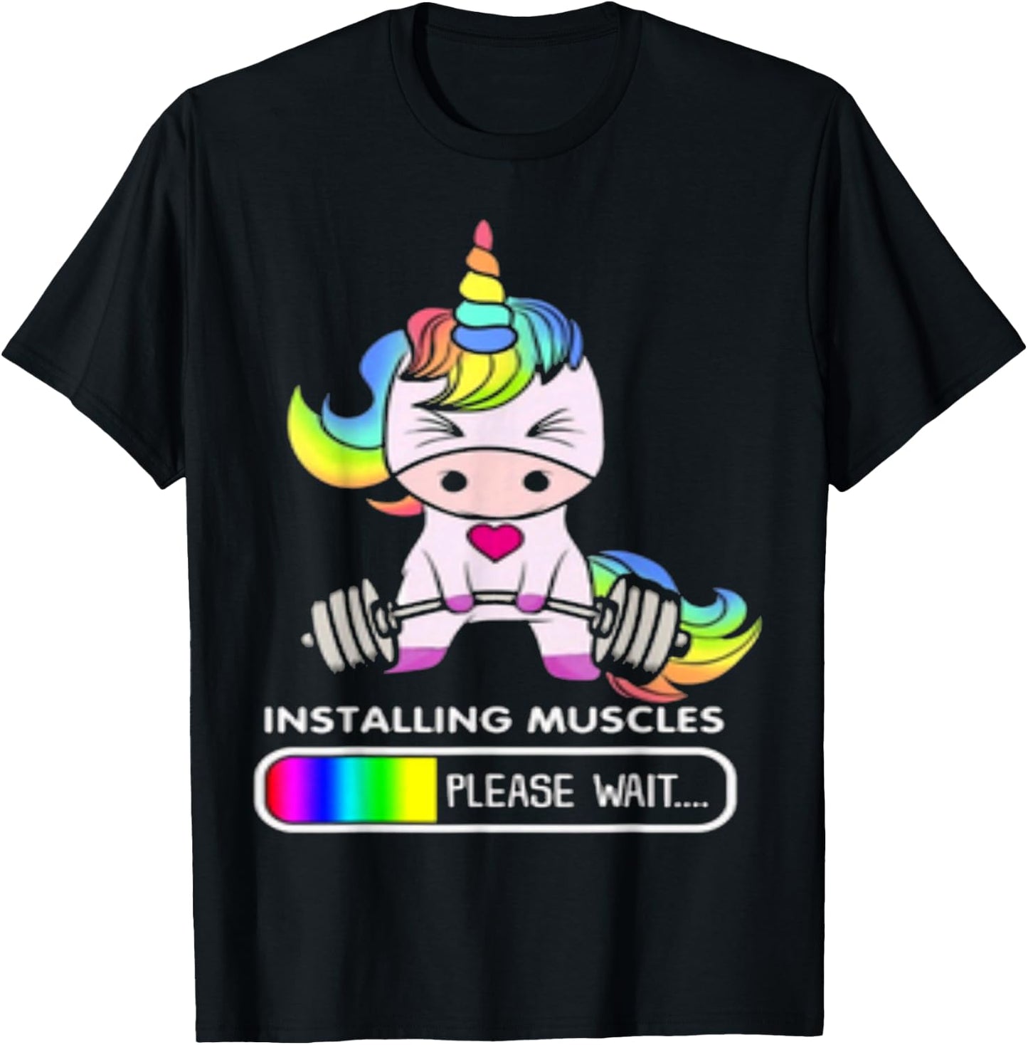 Installing Muscles Please Wait Funny Unicorn T-Shirt - T-Shirt | Black