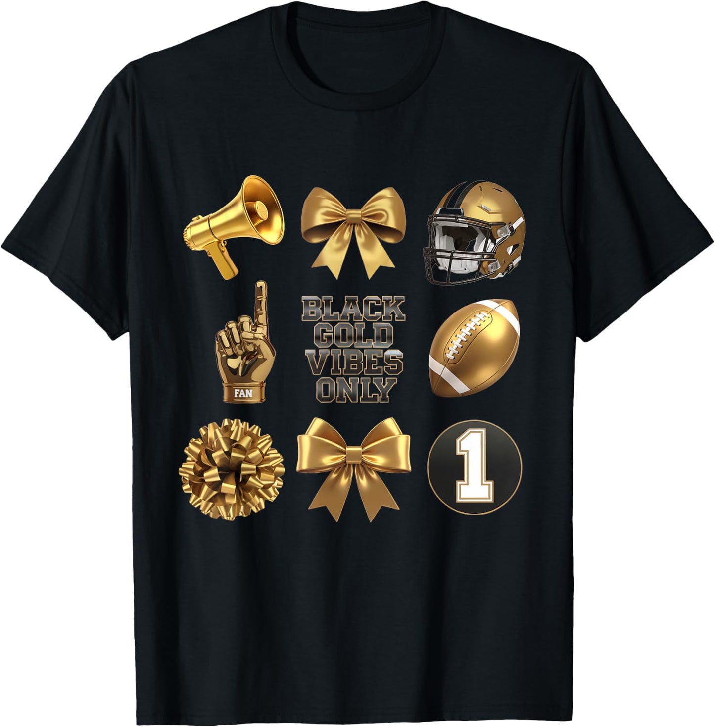 Gold Black Game Day Vibes Only Cheer T-Shirt - T-Shirt | Black