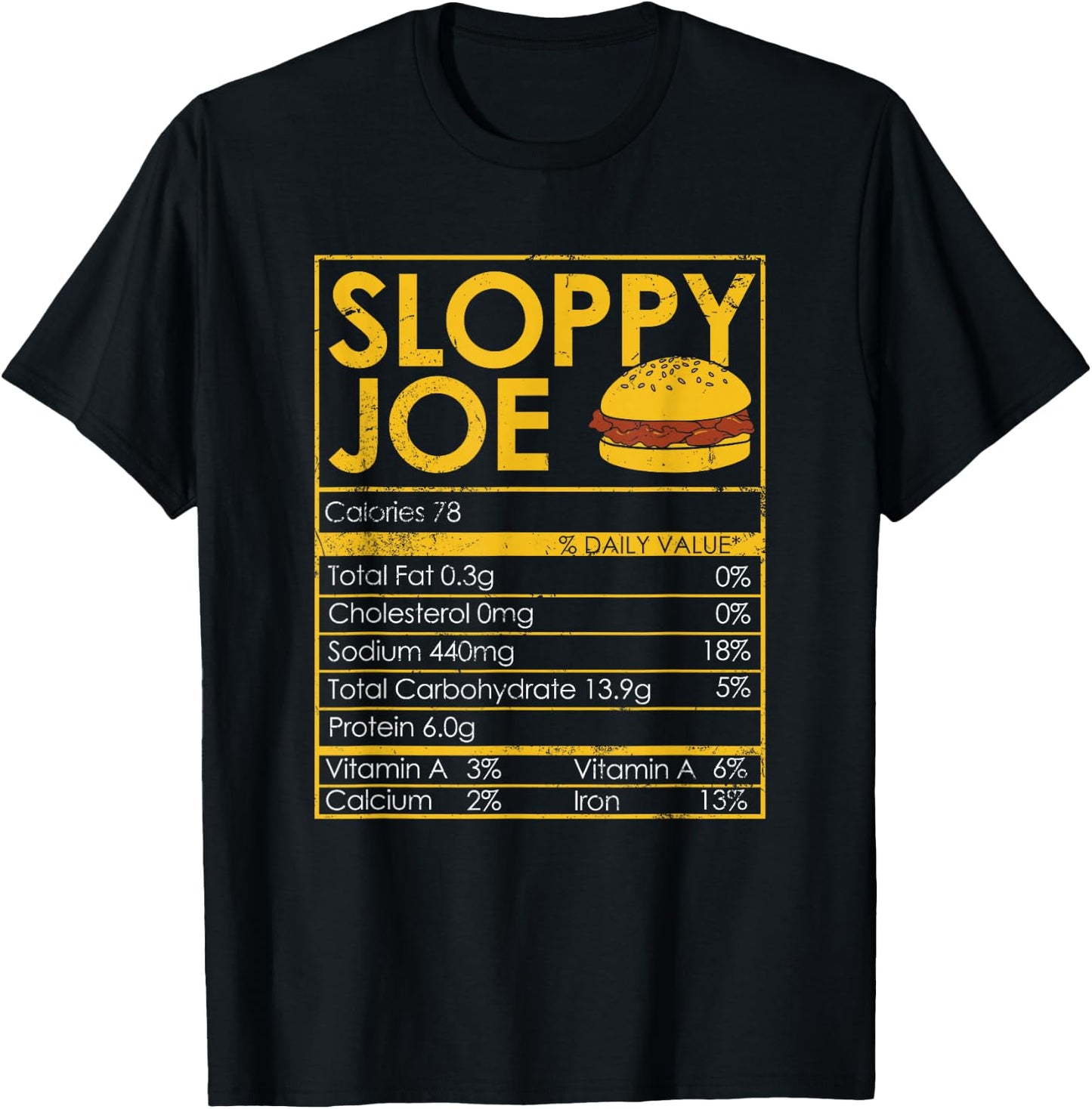 Sloppy Joe Funny Thanksgiving Dinner Food Nutrition Facts T-Shirt - T-Shirt | Black