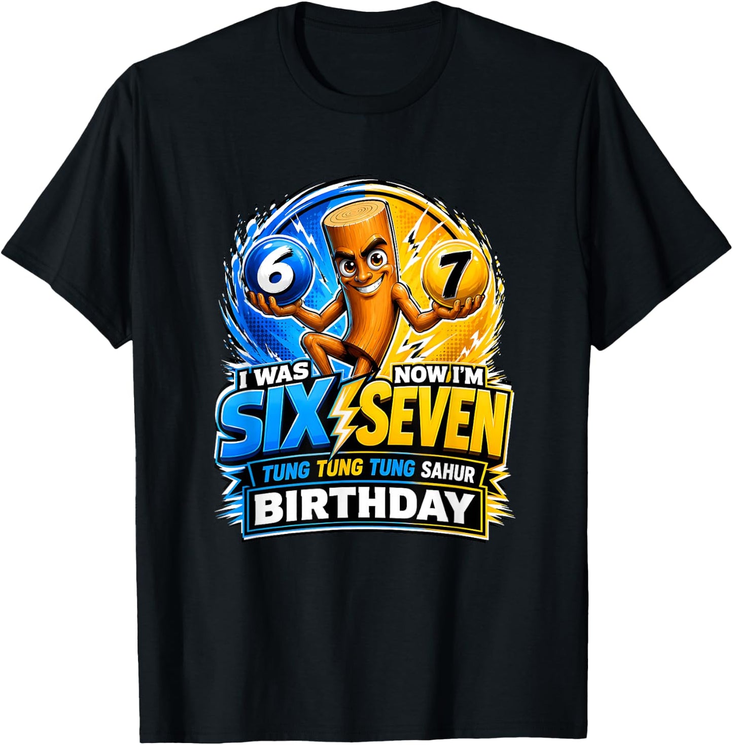Funny 7th Birthday 67 Brainrot Meme Tung Tung Tung Sahur T-Shirt - T-Shirt | Black