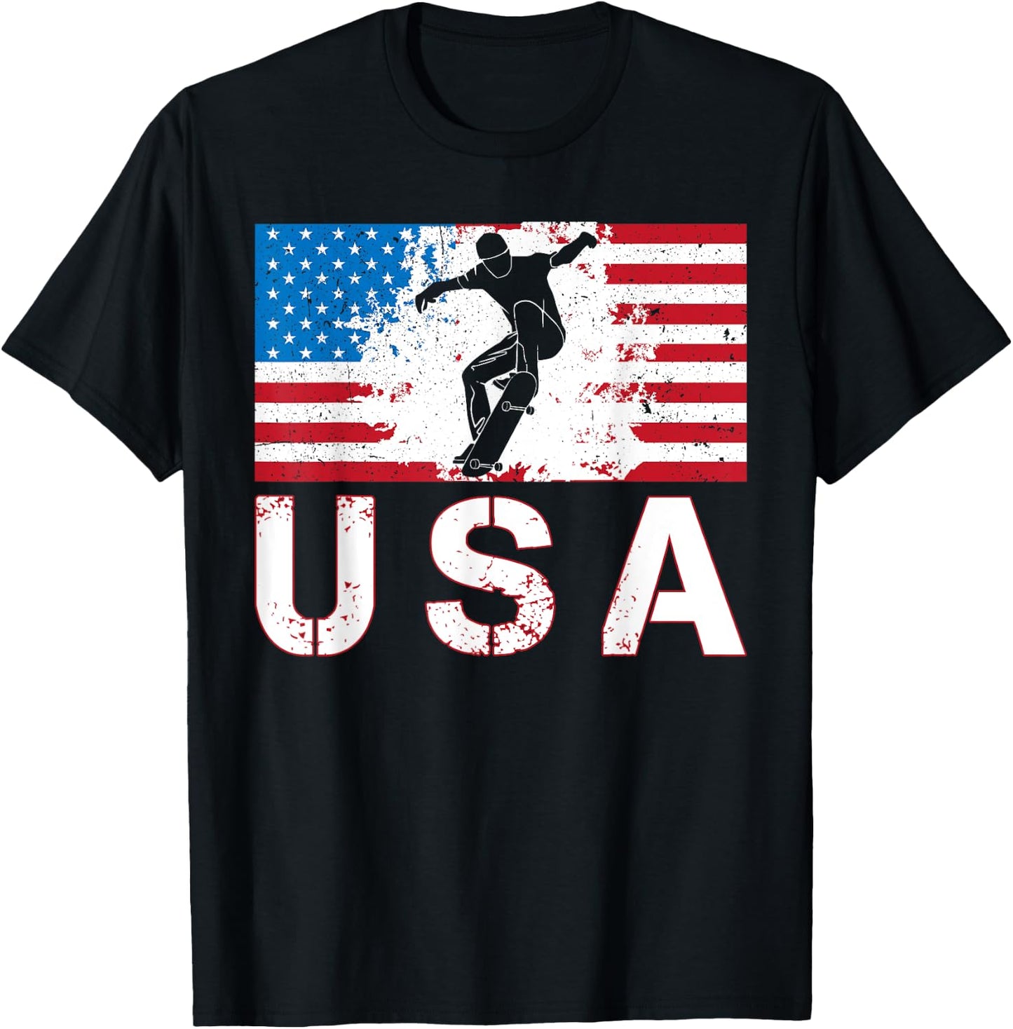 USA Skateboarding team American flag US skater men women T-Shirt - T-Shirt | Black