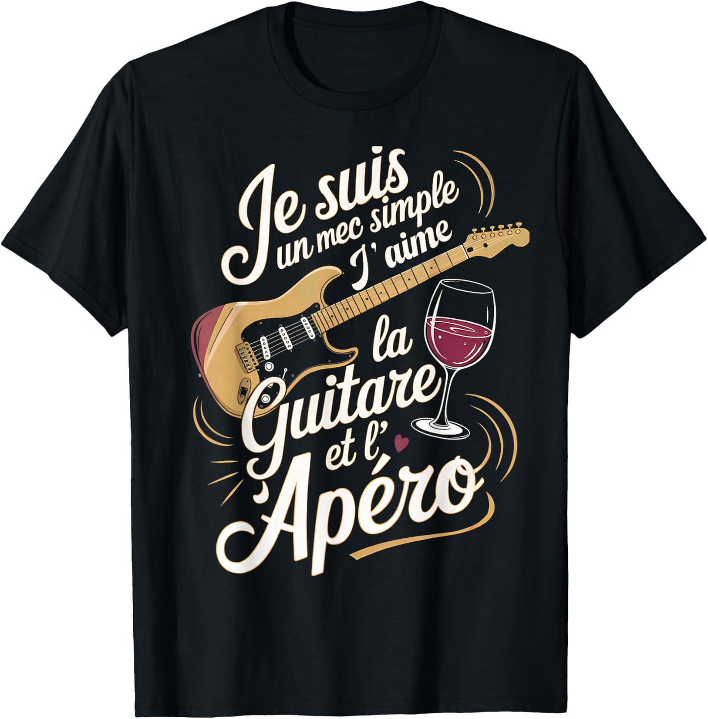 Man Musician Guitarist Gift Humor Guitar Aperitif , Black, S T-Shirt - T-Shirt | Black