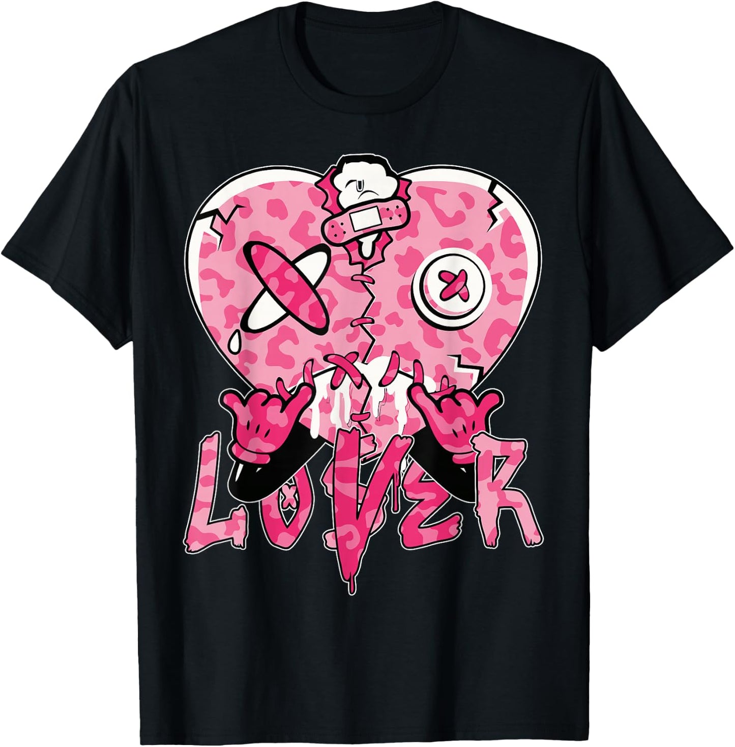 Funny Pink Loser Lover Pink Drip Heart Leopard Women T-Shirt - T-Shirt | Black