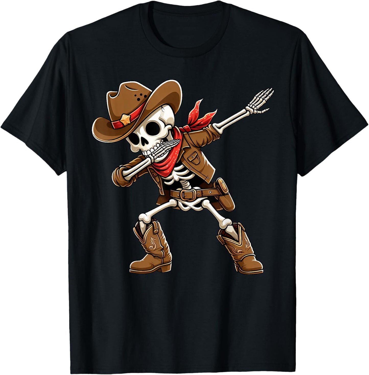 Funny Dabbing Skeleton Cowboy Halloween Costume Kids Boys T-Shirt - T-Shirt | Black