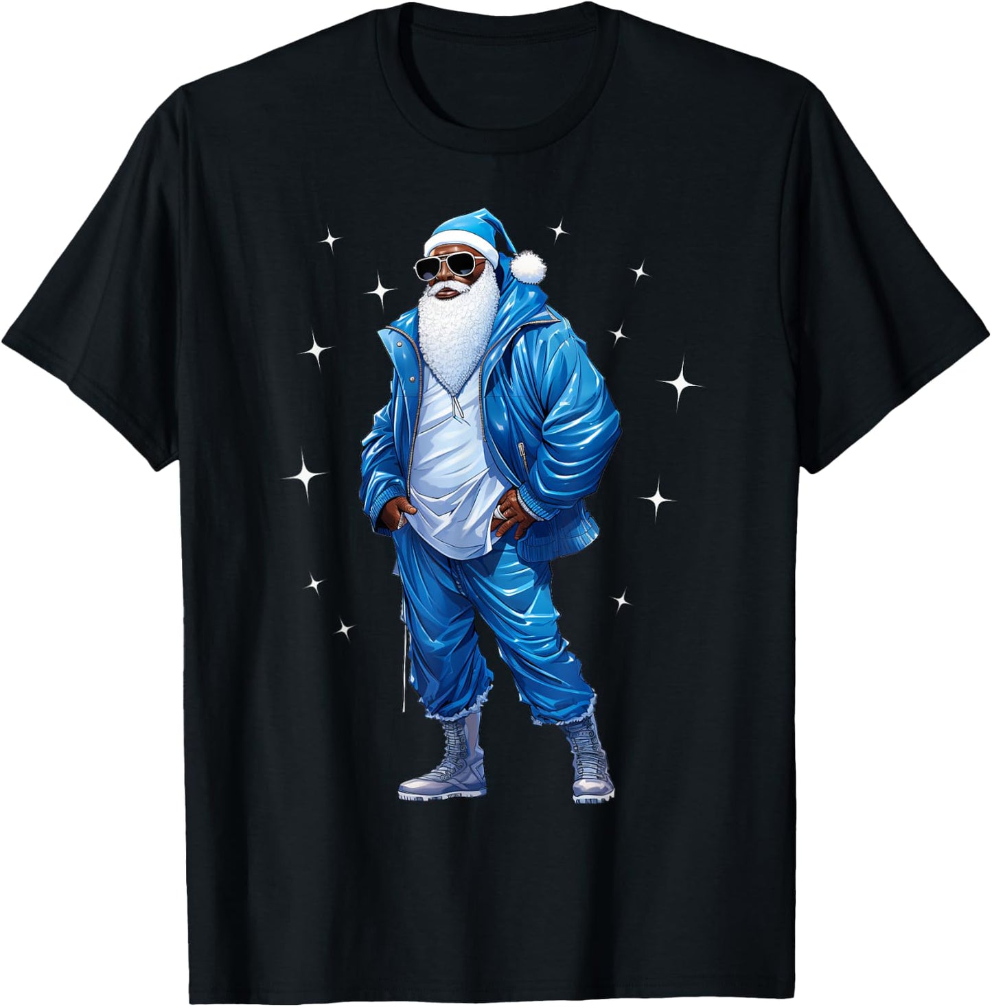 African American Santa Christmas Pajama Cool Black X-Mas T-Shirt - T-Shirt | Black