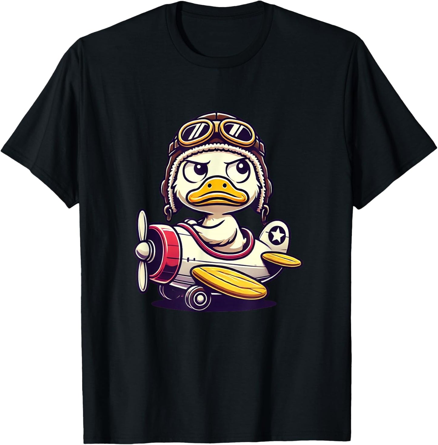 Funny Duck Pilot Cute Duck In Airplane Aviation Humor , Black, S T-Shirt - T-Shirt | Black