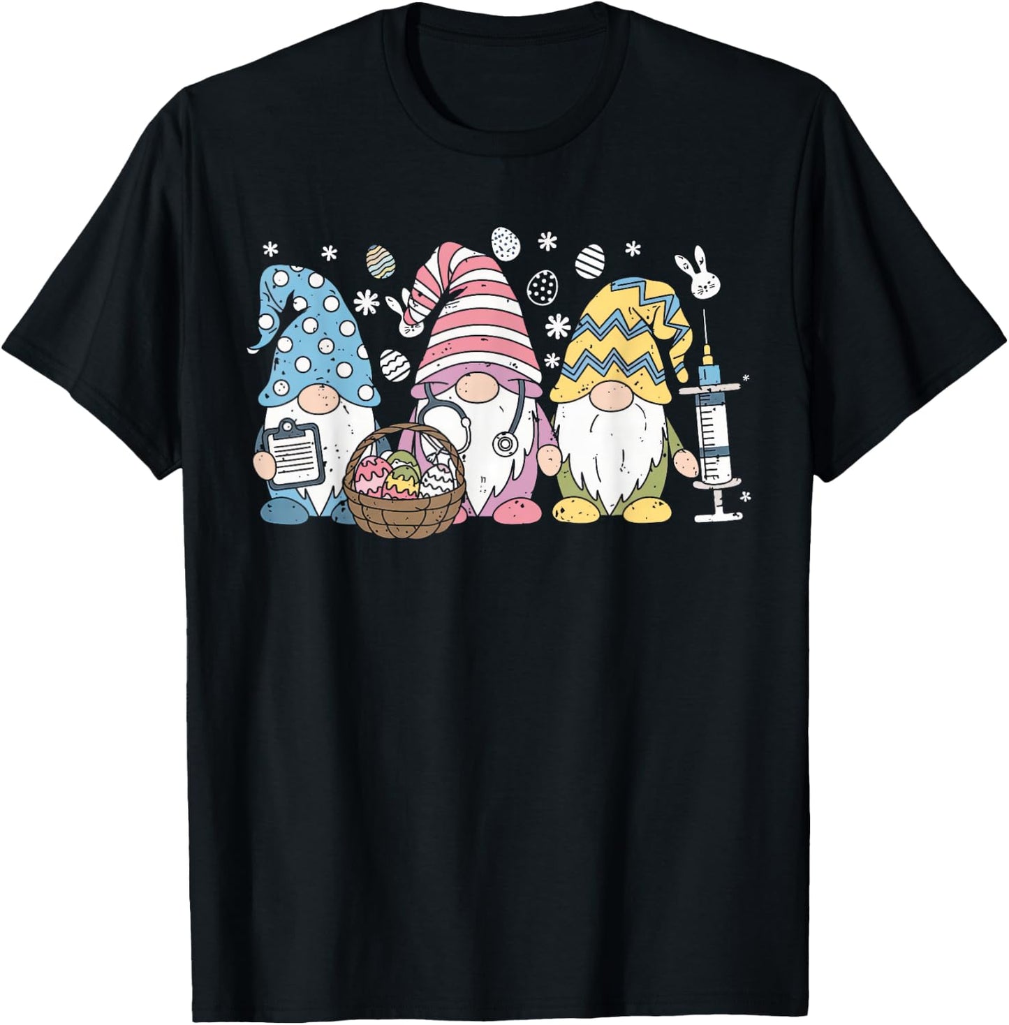 Nurse Gnomes Stethoscope Eggs Easter Scrub RN ICU Women T-Shirt - T-Shirt | Black