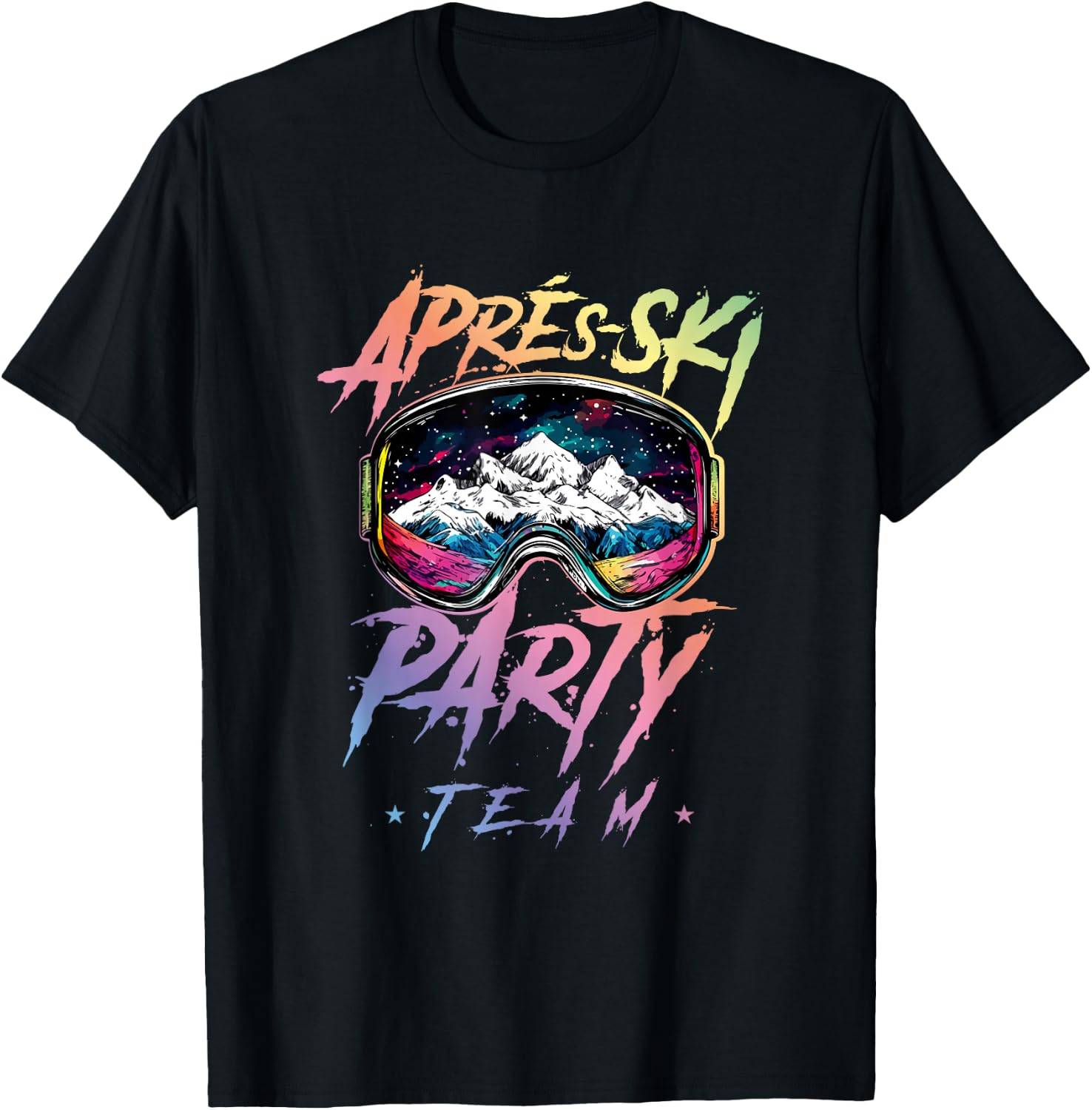 Apres Ski Party Team 2025 Colourful , black T-Shirt - T-Shirt | Black