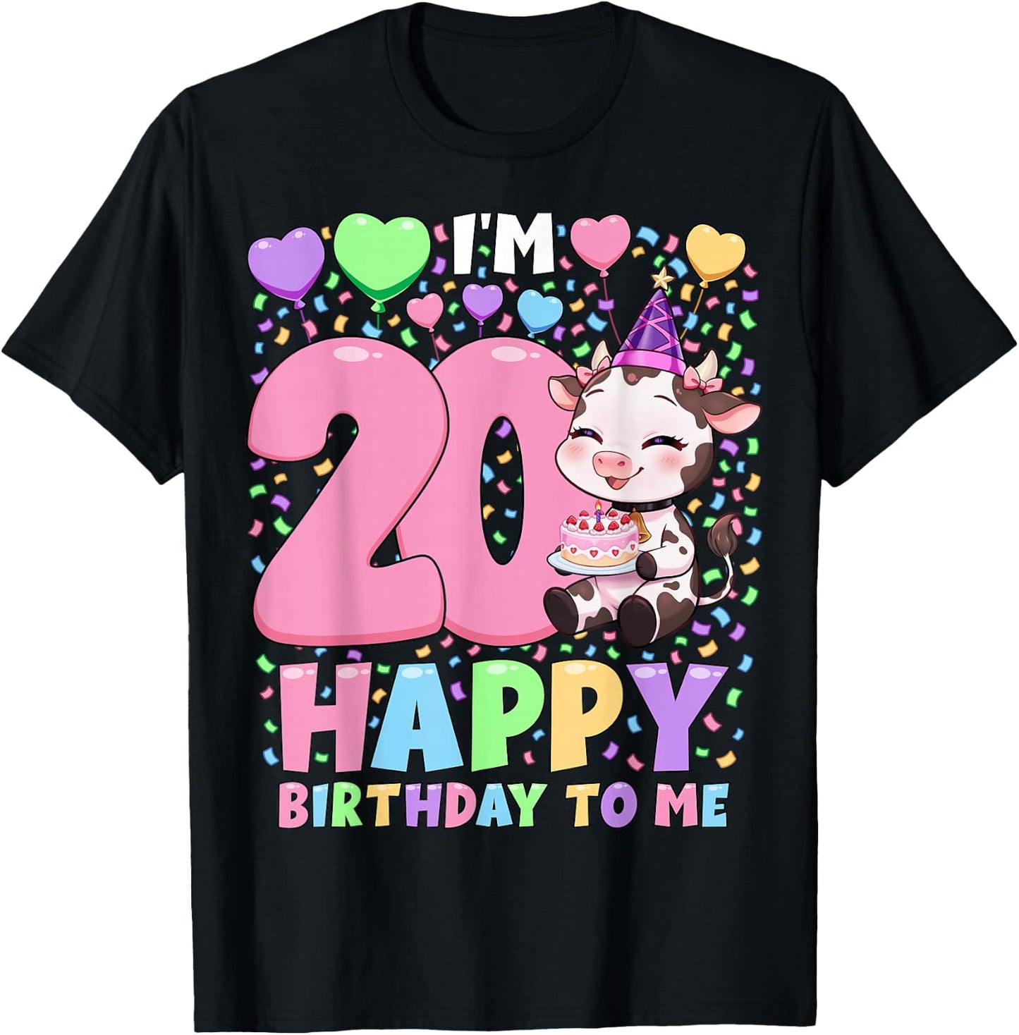 Farm Animal Cow Birthday Shirt | Girls 20th Birthday Cow T-Shirt - T-Shirt | Black