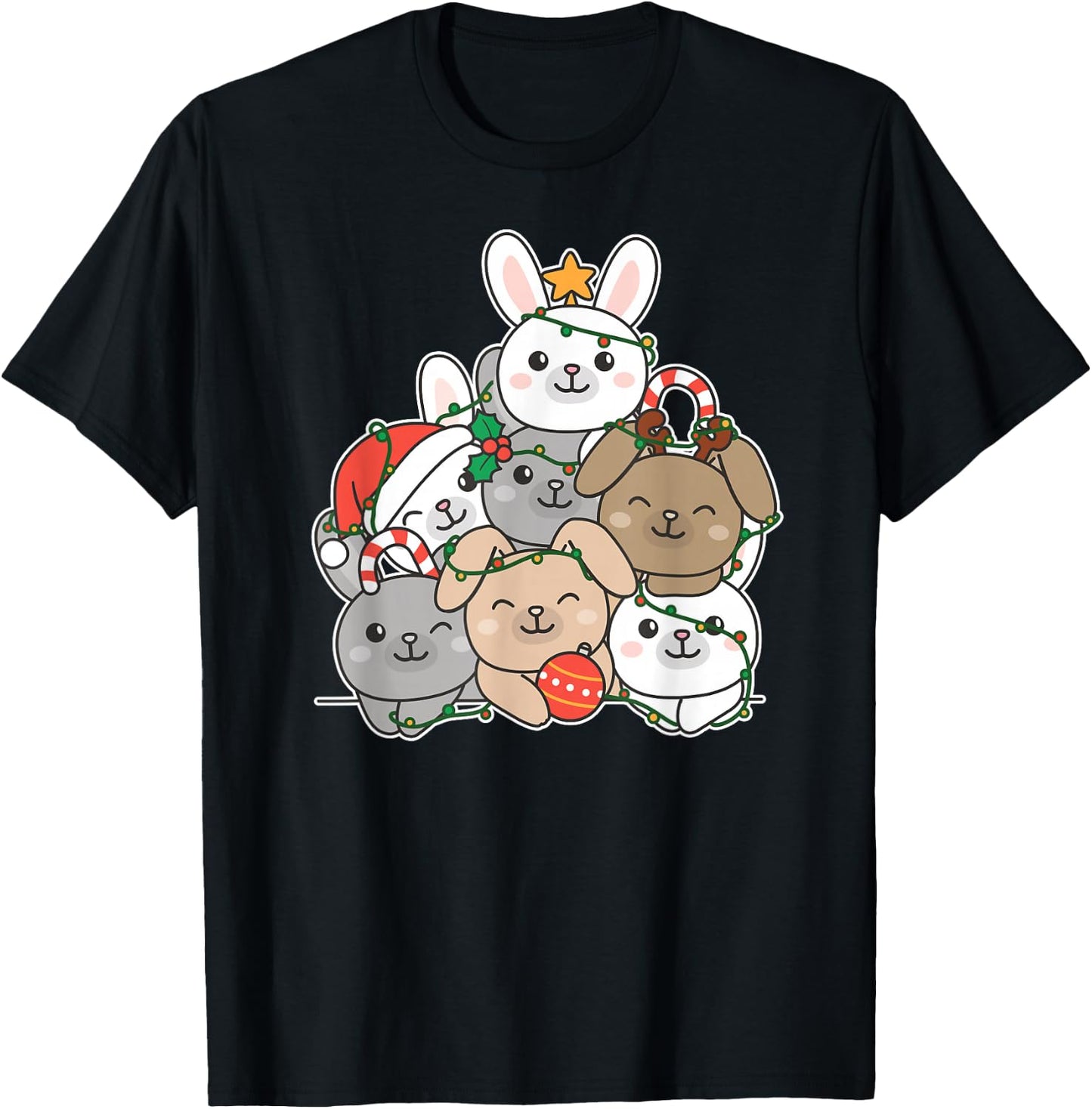 Bunny Christmas Tree Funny Animal Christmas T-Shirt - T-Shirt | Black