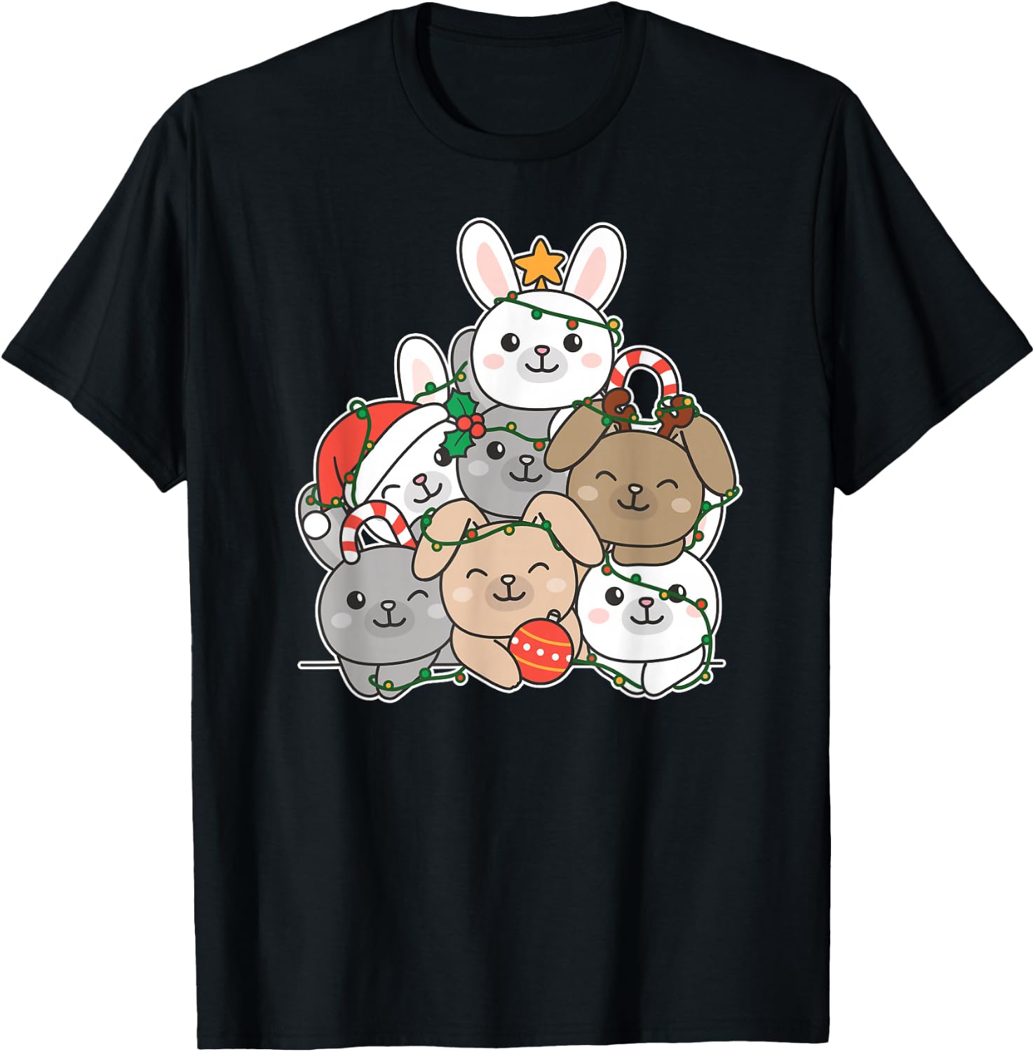 Bunny Christmas Tree Funny Animal Christmas T-Shirt - T-Shirt | Black